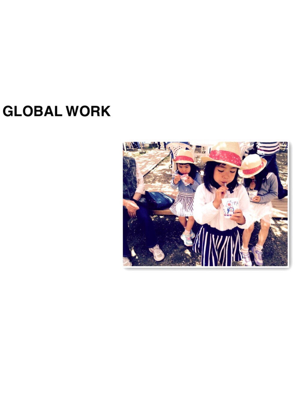 「春コーデ、ワンピース、花見、3姉妹、姉妹コーデ」｜「GLOBAL WORKの【GLOBAL WORK】ストライプキリカエワンピース/541128（ワンピース、ホワイト系）」を使った、ＴMHKAさん（キッズ・120cm）の春コーディネートの1枚目の写真
