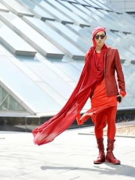 「red」｜「アイテム（その他アウター）」を使った、gomongさん（メンズ・176cm）の冬コーディネート
