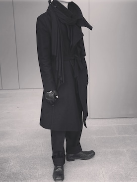 「Yohji Yamamoto（ヨウジヤマモト）のアイテム（ピーコート）」を使った、gomongさん（メンズ・176cm）の春コーディネート