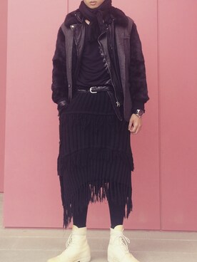 「TAKAHIROMIYASHITATheSoloIst.（タカヒロミヤシタザソロイスト）のアイテム（ライダースジャケット）」を使った、gomongさん（メンズ・176cm）の春コーディネート