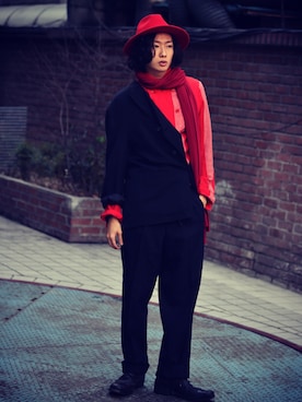 「Yohji Yamamoto（ヨウジヤマモト）のアイテム（ダウンジャケット/コート）」を使った、gomongさん（メンズ・176cm）の春コーディネート