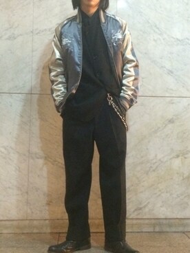 「アイテム（ナイロンジャケット、シルバー系）」を使った、gomongさん（メンズ・176cm）の春コーディネート