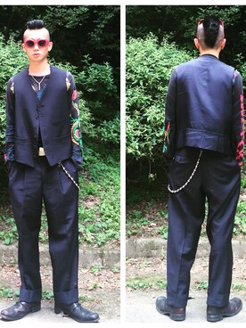 「Yohji Yamamoto（ヨウジヤマモト）のアイテム（ベスト）」を使った、gomongさん（メンズ・176cm）の夏コーディネート