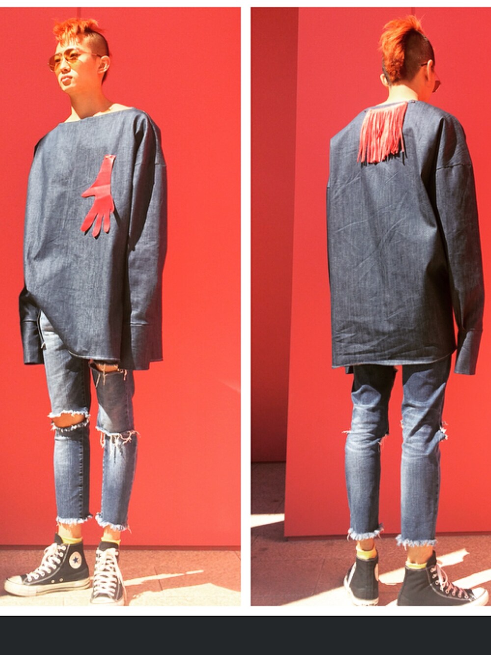「gomong、ootd、denim」｜「hadmade by gomongのアイテム（シャツ/ブラウス、ブルー系）」を使った、gomongさん（メンズ・176cm）の秋コーディネートの1枚目の写真