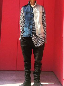 「DRKSHDW by RICK OWENS（ダークシャドウ バイ リックオウエンス）のアイテム（デニムジャケット）」を使った、gomongさん（メンズ・176cm）の秋コーディネート