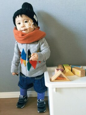 「アイテム（タイツ/ストッキング、ブルー系）」を使った、tooowaさん（キッズ・70cm）の冬コーディネート