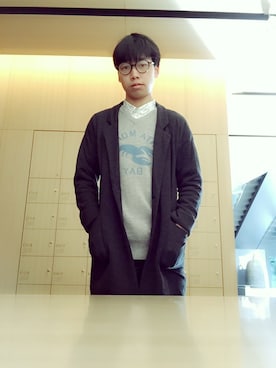 「Design Tshirts Store graniph（デザイン　ティーシャツ　ストア　グラニフ）のアイテム（チェスターコート）」を使った、ぎょんなむじゃさん（メンズ・161cm）の冬コーディネート