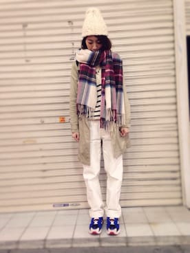 「柄×柄」｜「アイテム（トレンチコート）」を使った、アスミツェネッガー(年中春さん（レディース・163cm）の秋コーディネート