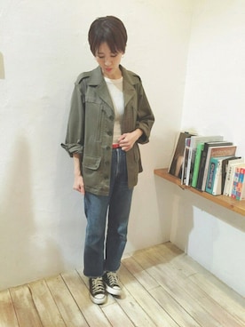「OPENING CEREMONY（オープニングセレモニー）のアイテム（ミリタリージャケット）」を使った、BRUNTJETさん（レディース・158cm）の春コーディネート