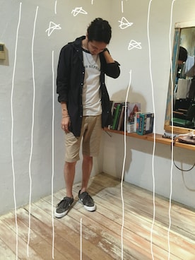 「FUJITO（フジト）のアイテム」を使った、BRUNTJETさん（メンズ・181cm）の夏コーディネート