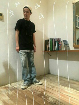 「KaneZ（ケインズ）のアイテム（Tシャツ/カットソー）」を使った、BRUNTJETさん（メンズ・171cm）の夏コーディネート