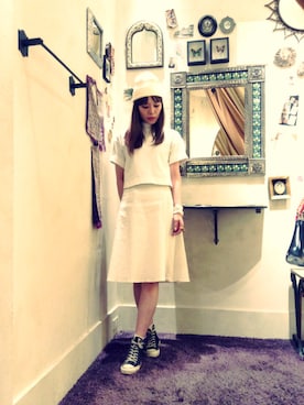 「パールアクセ」｜「アイテム（ニットキャップ/ビーニー）」を使った、こじさん（レディース・168cm）の夏コーディネート