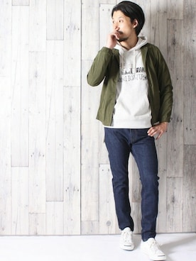「grn」｜「アイテム（ノーカラージャケット）」を使った、中山　直さん（メンズ・174cm）の秋コーディネート