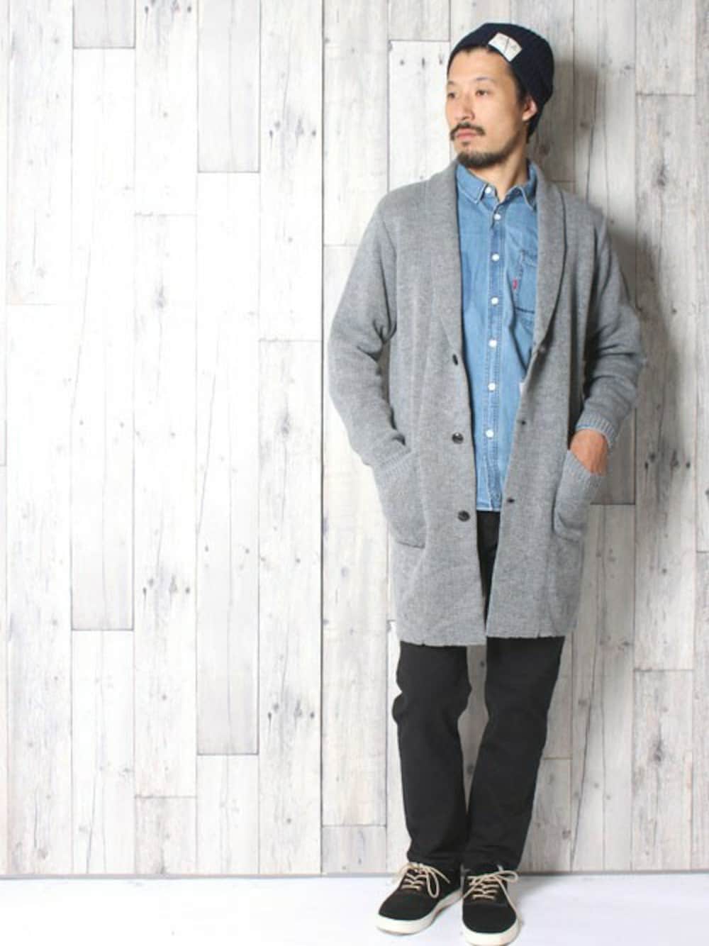チェスターコート（グレー系）を使った「アメカジ」の人気ファッション