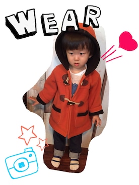 「アイテム（ダッフルコート、オレンジ系）」を使った、yunchangさん（キッズ・80cm）の秋コーディネート