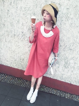 「earth music&ecology（アースミュージックアンドエコロジー）のアイテム（クラッチバッグ）」を使った、Haze大脚怪さん（レディース・174cm）の夏コーディネート