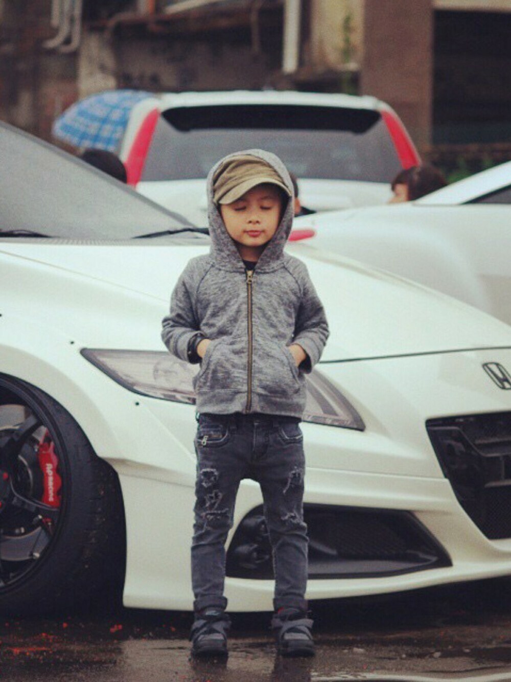 「kids、kidsfashion、KIDSｺｰﾃﾞ、子供服、子供カッコイイ、子供コーデ、ZARA KIDS、H&M、GLOBAL WORK、心Style」｜「GLOBAL WORKのコーデュロイワークキャップ（キャップ、グレー系）」を使った、イーさん（キッズ・120cm）の秋コーディネートの1枚目の写真