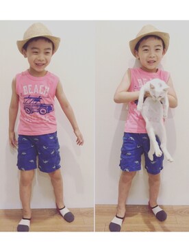 「OSHKOSH（オシュコシュ）のアイテム（タンクトップ）」を使った、Jupiterさん（キッズ・120cm）の夏コーディネート