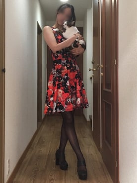 「アップヘア」｜「アイテム（ワンピース/ドレス）」を使った、ももこさん（レディース・168cm）の夏コーディネート