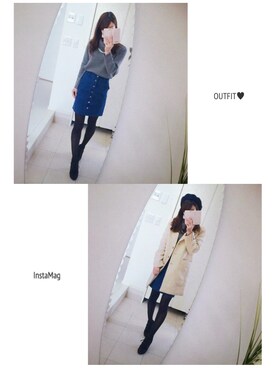 「シアータイツ」｜「アイテム（ハンチング/ベレー帽）」を使った、yuu.♪さん（レディース・161cm）の冬コーディネート