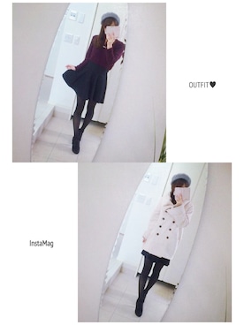 「シアータイツ」｜「アイテム（ハンチング/ベレー帽）」を使った、yuu.♪さん（レディース・161cm）の冬コーディネート