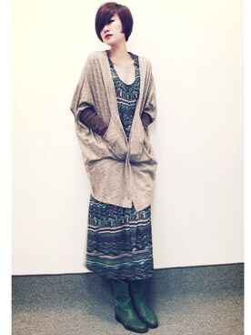 「エスニック」｜「アイテム（ノーカラージャケット）」を使った、朱仙さん（レディース・168cm）の秋コーディネート
