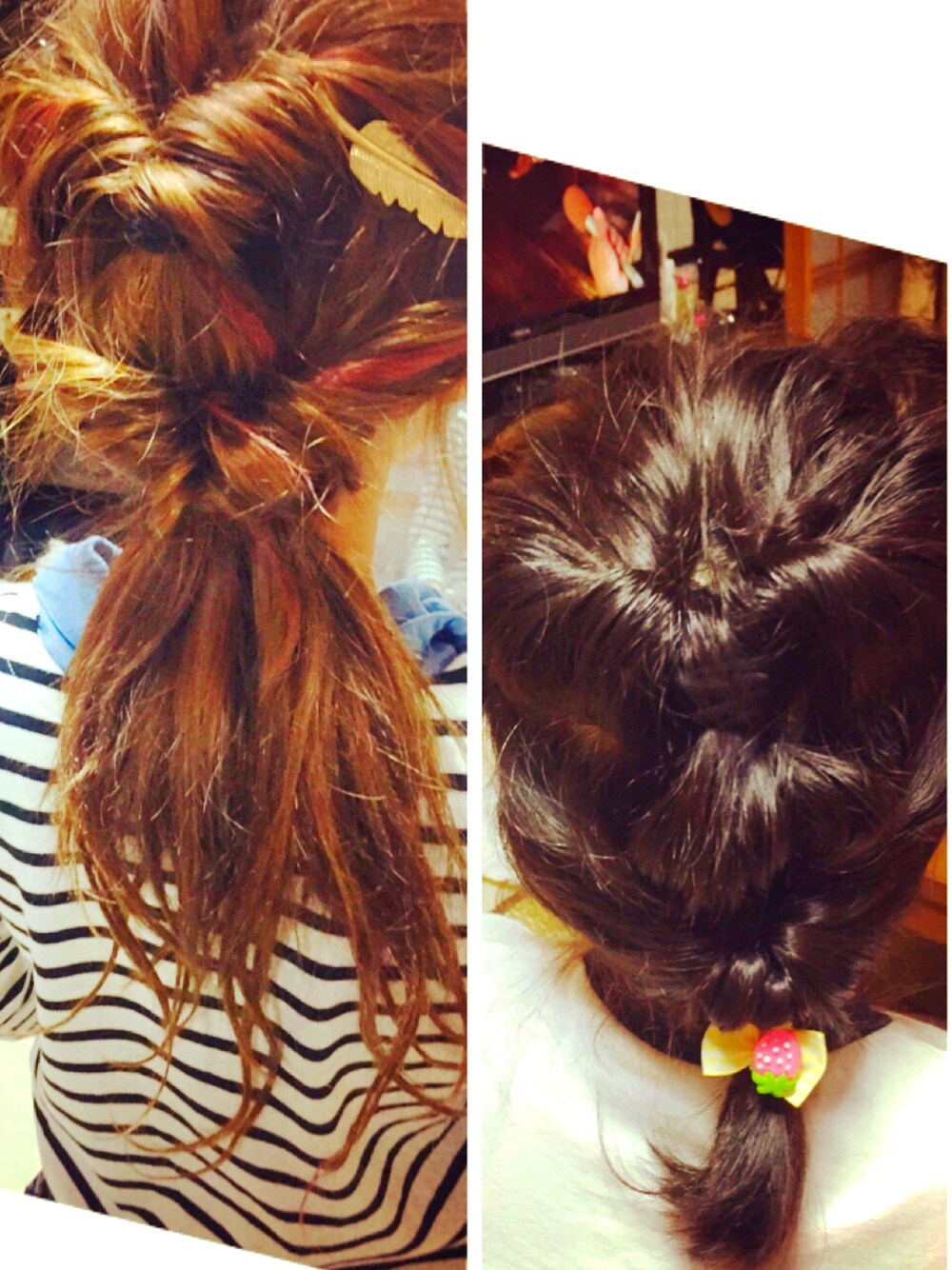 「くるりんぱヘアー、フェザーバレッタ、プチプラ、しまらー、バレッタ280円(笑)、ヘアアレンジ、娘とお揃い」｜「しまむらのアイテム（バレッタ/ヘアクリップ、ゴールド系）」を使った、♡のんまむ♡さん（レディース・155cm）の春コーディネートの1枚目の写真