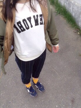 「アイテム（ナイロンジャケット、グリーン系）」を使った、naさん（レディース・152cm）の冬コーディネート