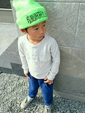 「OIL（オイル）のアイテム」を使った、youさん（キッズ・100cm）の秋コーディネート