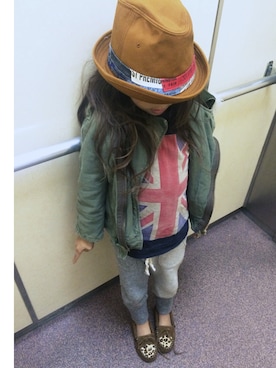 「DENIM DUNGAREE（デニムダンガリー）のアイテム（ライダースジャケット）」を使った、ru-neiさん（キッズ・110cm）の秋コーディネート