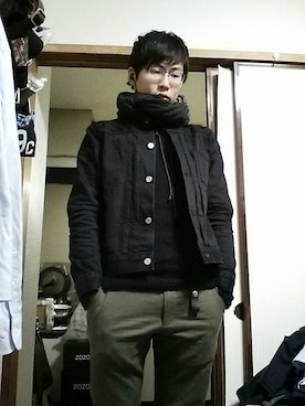 「JOURNAL STANDARD（ジャーナルスタンダード）のアイテム（ノーカラージャケット）」を使った、若木さん（メンズ・180cm）の冬コーディネート