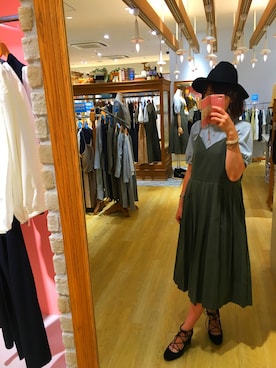 「earth music&ecology（アースミュージックアンドエコロジー）のアイテム（ハット、ブラック系）」を使った、namiさん（レディース・163cm）の夏コーディネート