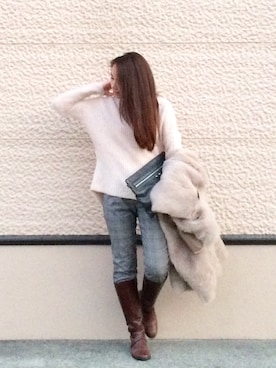 「ブーツイン」｜「アイテム（ムートンコート）」を使った、sceさん（レディース・166cm）の冬コーディネート