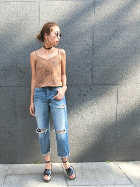 「アイテム（キャミソール、ベージュ系）」を使った、草野春香さん（レディース・170cm）の夏コーディネート