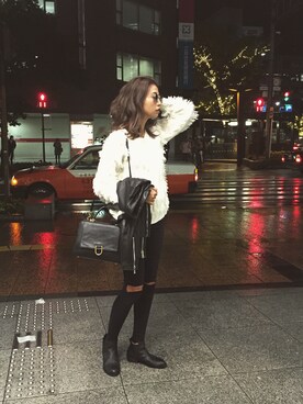 「MURUA（ムルーア）のアイテム（ライダースジャケット）」を使った、草野春香さん（レディース・170cm）の秋コーディネート