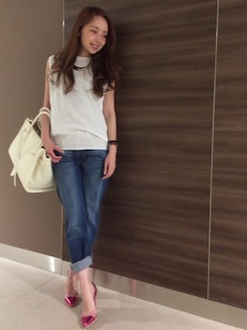 「ボーイフレンドデニム」｜「アイテム（財布/小物）」を使った、shoko yaegashiさん（レディース・159cm）の夏コーディネート