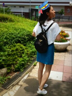 「ジャパンブルー」｜「アイテム（アクセサリー）」を使った、しゅり⭐さん（レディース・155cm）の夏コーディネート