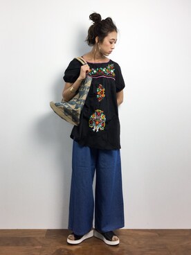 「7分袖」｜「アイテム（チュニック）」を使った、teraさん（レディース・164cm）の春コーディネート