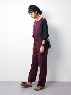 「アイテム（つなぎ/オールインワン、レッド系）」を使った、teraさん（レディース・164cm）の秋コーディネート