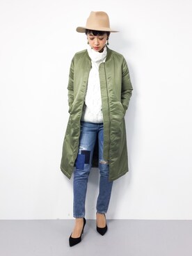 「ゆるニット」｜「アイテム（MA-1）」を使った、teraさん（レディース・164cm）の秋コーディネート