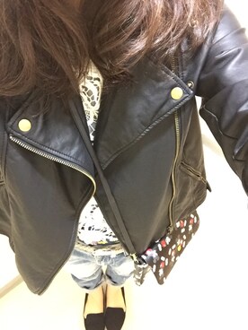 「PAGEBOY」｜「アイテム（ライダースジャケット）」を使った、linaさん（レディース・157cm）の秋コーディネート