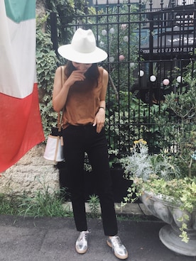 「SLOBE IENA（スローブイエナ）のアイテム（ハット）」を使った、ヤマサキ サオリさん（レディース・169cm）の夏コーディネート
