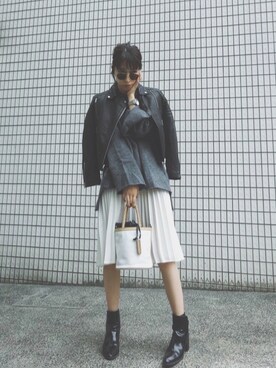 「ALLSAINTS（オールセインツ）のアイテム（ライダースジャケット）」を使った、ヤマサキ サオリさん（レディース・169cm）の秋コーディネート