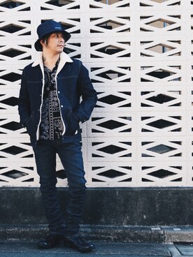 「リバーシブル」｜「アイテム（デニムジャケット）」を使った、KOJI(GARDEN CREW)さん（メンズ・170cm）の冬コーディネート