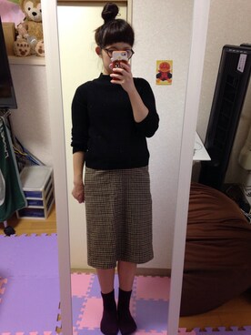 「黒タートルネック」｜「アイテム（その他シューズ）」を使った、ちゃみさん（レディース・150cm）の秋コーディネート