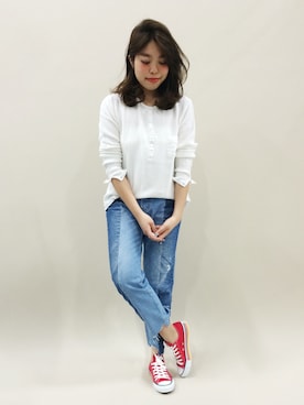 「切りっぱなし」｜「アイテム（その他シューズ）」を使った、ぽんさん（レディース・158cm）の春コーディネート