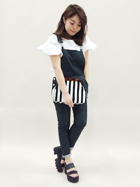 「TODAYFUL（トゥデイフル）のアイテム（サロペット/オーバーオール）」を使った、ぽんさん（レディース・158cm）の春コーディネート
