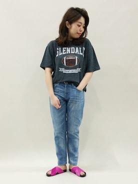 「Ray BEAMS（レイビームス）のMOHI / ヘアカーフ クロス サンダル（サンダル）」を使った、ぽんさん（レディース・158cm）の春コーディネート