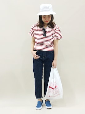 「RAGEBLUE（レイジブルー）のアイテム（ハット）」を使った、ぽんさん（レディース・158cm）の春コーディネート