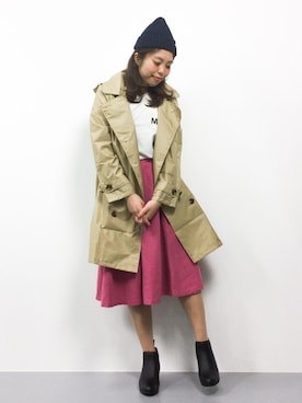 「レインコート」｜「アイテム（トレンチコート）」を使った、ぽんさん（レディース・158cm）の夏コーディネート